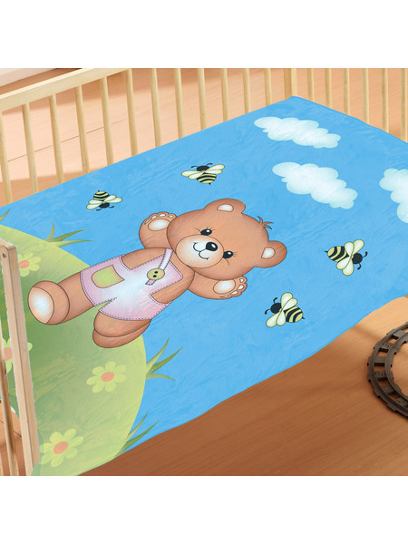 Dimcol Teddy Bear 01 Κουβέρτα Κούνιας Βελουτέ 110x140 Γαλάζια