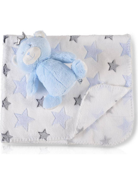 Cangaroo Bear Κουβέρτα Αγκαλιάς Fleece με Λούτρινο 75x90 Λευκή Γαλάζια