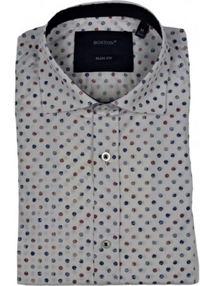 Boston Ανδρικό Πουκάμισο Βαμβακερό Μακρυμάνικο Slim Fit Άσπρο 2496-3
