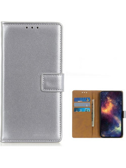Θήκη Huawei P Smart (2021) Mad Mask Leather Wallet Case με βάση στήριξης, υποδοχές καρτών και μαγνητικό κούμπωμα Flip Wallet από συνθετικό δέρμα ασημί