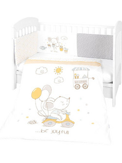 KikkaBoo Joyful Mice Σετ Κούνιας 70x140cm White/Grey 3τμχ