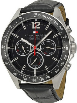 Tommy Hilfiger Luke Ανδρικό Ρολόι Χρονογράφος με Μαύρο Δερμάτινο Λουράκι 1791117