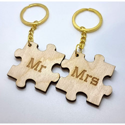 Ξύλινο Μπρελόκ Αγίου Βαλεντίνου Mr Mrs