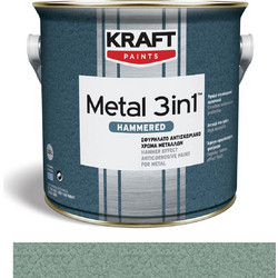 Kraft Paints Metal 3 in 1 Hammered Αντισκωριακό Διαλύτου Μετάλλου Πράσινο 412 Σφυρήλατο 0.75lt