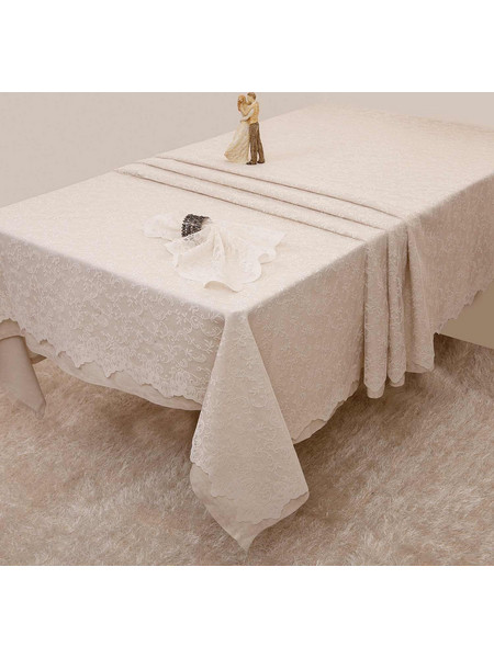Τραπεζομάντηλα Με Δαντέλα Σετ 13τμχ. 2331 Ivory Anna Riska 160X250 Βαμβάκι-Πολυέστερ