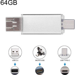 64GB 3 in 1 USB-C / Type-C + USB 2.0 + OTG Flash Disk, For Type-C Smartphones & PC Computer (Silver) (OEM)