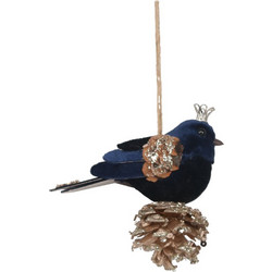 XMAS DREAMY BIRD 3 ΚΡΕΜΑΣΤΟ ΠΟΥΛΙ POLYFOAM ΥΦΑΣΜΑ ΜΠΛΕ ΧΡΥΣΟ 11x6xH11cm c415807