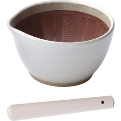 Γουδί SURIBACHI MOTOSHIGE 12x11xΥ6 5cm με γουδοχέρι SURIKOGI 18cm λευκό made in Japan c432729