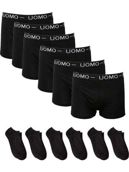 Σετ 6 Ανδρικά Boxer Uomo Και 6 Ανδρικές Κάλτσες Αστραγάλου Multipack Μαύρο Μαύρο