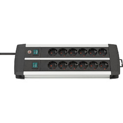 Brennenstuhl premium alu line 12 θέσεων καλώδιο 3m με διακόπτη black silver (1391000912)