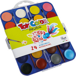 Toy Color Primary Σετ Νερομπογιές με Πινέλο 24 Χρώματα Φ30mm