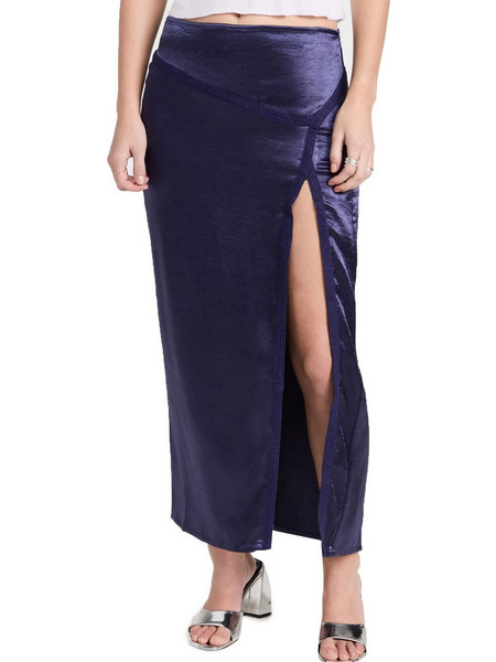 Free People Dakota Μίντι Φούστα Σατέν Pencil Navy Μπλε OB1621441