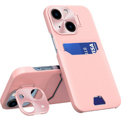 Leather Stand Case for iPhone 14 Plus Card Wallet Cover with Stand Pink