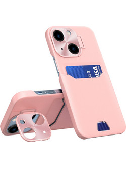 Leather Stand Case for iPhone 14 Plus Card Wallet Cover with Stand Pink