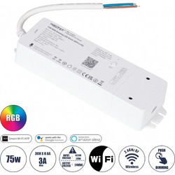 GloboStar 71439 WL3-P75V24 Mi-BOXER DC Smart Wifi & RF 2.4Ghz & Push Dimming Power Supply Τροφοδοτικό SELV & Controller / Dimmer All in One 3 Καναλιών AC100-240V σε DC 24V 3 x 0.6A 14.4W - Max 3A 75W