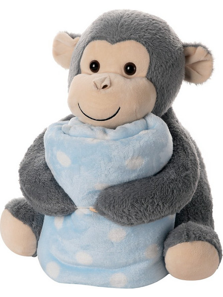 Silk Fashion Monkey Κουβέρτα Αγκαλιάς Βελουτέ με Λούτρινο 80x120 Γαλάζια