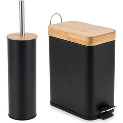 VESTA Σετ Κάδος Μπάνιου 5lt Ορθογώνιος 28x14x31cm με Πεντάλ Soft Close Εσωτερικό Κάδο και Πιγκάλ O9.5x38cm Μεταλλικό Μαύρο Matte/Καπάκι BAMBOO