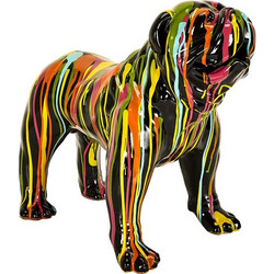 Διακοσμητικό Κεραμικό Σκυλάκι Bulldog σε Μαύρο χρώμα με Πολύχρωμες Ρίγες, 43x31x50 cm - Aria Trade