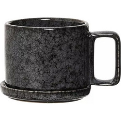 Bloomingville Φλυτζάνι Cappuccino Με Πιατάκι Stoneware Μαύρο Noir 300 ml