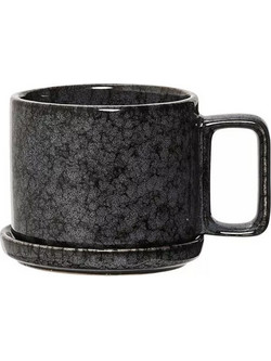 Bloomingville Φλυτζάνι Cappuccino Με Πιατάκι Stoneware Μαύρο Noir 300 ml