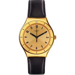 Swatch Γυναικείο Ρολόι με Μαύρο Δερμάτινο Λουράκι YGG105
