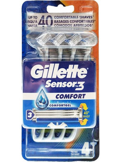 Gillette Sensor 3 Confort Ξυραφάκι μιας Χρήσης με 3 Λεπίδες & Λιπαντική Ταινία 4τμχ