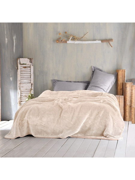 Κουβέρτα Υπέρδιπλη 220x240 Velour Κρεμ Rythmos