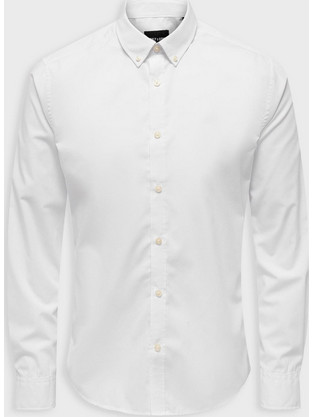 Only & Sons Ανδρικό Πουκάμισο Μακρυμάνικο Slim Fit Λευκό 22027745