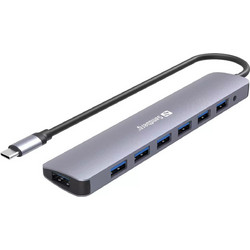 Sandberg 136-40 USB Hub 3.0 USB-C με 7 Θύρες USB-A & Εξωτερική Παροχή Ρεύματος