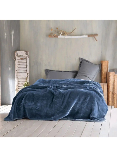 Κουβέρτα Μονή 160X220 Rythmos Velour- Μπλε