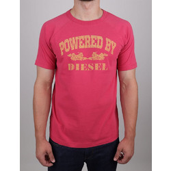 DIESEL T-SHIRT ΚΟΝΤΟΜΑΝΙΚΟ ΡΟΖ ΜΕ ΛΑΙΜΟΚΟΨΗ ΚΑΙ ΣΤΑΜΠΑ ΜΕ ΤΟ LOGO ΕΜΠΡΟΣ REGULAR FIT
