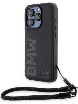 BMW Signature Leather Wordmark Cord - θήκη για Apple iPhone 15 Pro Max - Μαύρο