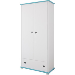 Δίθυρη ντουλάπα με συρτάρι Serca 83x46x183 cm White Turquoise