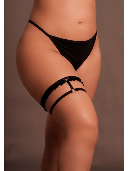 Μαύρη Ελαστική Διπλή Καλτσοδέτα - Le Desir Celeste Elastic Lace Garter With Sliders Black