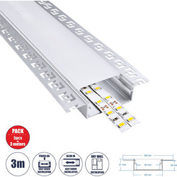 PLASTERBOARD-PROFILE 70862-3M Προφίλ Αλουμινίου - Βάση & Ψύκτρα Ταινίας LED με Λευκό Γαλακτερό Κάλυμμα - Χωνευτή Χρήση σε Γυψοσανίδα - Trimless - Πατητό Κάλυμμα - Ασημί - 3 Μέτρα - Πακέτο 5 Τεμαχίων -