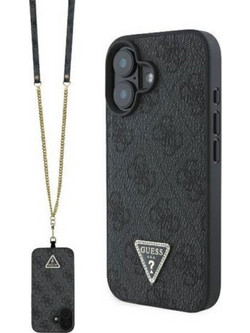 Guess Metal Logo Strass Crossbody Back Cover Θήκη με Λουράκι για iPhone 16 Μαύρο