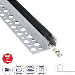 PLASTERBOARD-PROFILE 70835-3M Προφίλ Αλουμινίου - Βάση & Ψύκτρα Ταινίας LED με Μαύρο Φιμέ Κάλυμμα - Χωνευτή Τερματική Χρήση σε Τελείωμα Γυψοσανίδας ή σε Πλακάκι - Trimless - Πατητό Κάλυμμα - Ασημί - 3