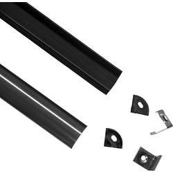 GLOBOSTAR(R) ALP-CORNER LINEO 70816-3M Επιφανειακό Γωνιακό Προφίλ Αλουμινίου με Μαύρο Φιμέ Πατητό Κάλυμμα για Ταινίες LED IP20 - Μαύρο - Μ300 x Π1.6 x Υ1.6cm - Πακέτο 5 Τεμαχίων 70816-3M