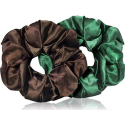 BrushArt Hair Large satin scrunchie set λαστιχάκια για τα μαλλιά Brown & Green