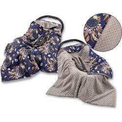 Double-sided car seat blanket - dream catchers dark blue