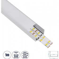 GloboStar SURFACE-PROFILE 70824-1M Προφίλ Αλουμινίου - Βάση & Ψύκτρα Ταινίας LED με Λευκό Γαλακτερό Κάλυμμα - Επιφανειακή Χρήση - Πατητό Κάλυμμα - Ασημί - 1 Μέτρο - Μ100 x Π3 x Υ2cm