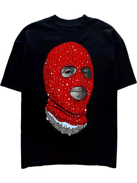 Ghetto Black T-shirt Balaclava Stamp Hip Hop Streetwear