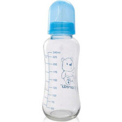 Lorelli Γυάλινο Μπιμπερό με Θηλή Σιλικόνης 0m+ Blue 240ml 1020062