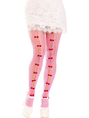 LEG AVENUE - STOCKINGS WITH OPENINGS HEART BOWS WHITE ROSA