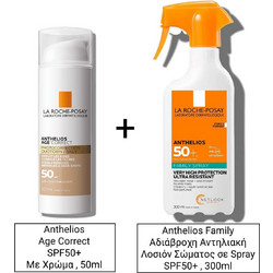 La Roche Posay Αnthelios Age Correct SPF50 Αντηλιακό Προσώπου Κατά των Σημαδιών Γήρανσης με Χρώμα, 50ml & La Roche-Posay Anthelios Family Αντηλιακό Σπρέι Προσώπου & Σώματος SPF50+ 300ml