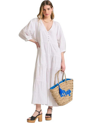 Funky Buddha Midi Καθημερινό Φόρεμα Λευκό FBL011-109-13