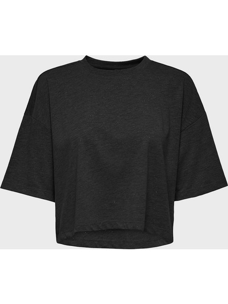 ONLY ONLMELLE S/S GLITTER TOP JRS 15354907-BlackBlackfoil Black