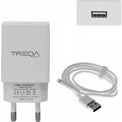 Treqa CS-232 Φορτιστής με Καλώδιο Lightning με Θύρα USB-A Quick Charge 3.0 White