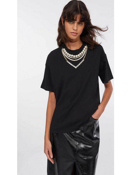 Liu Jo γυναικείο T-shirt με διακοσμητικό κολιέ - CF5063J0088 Μαύρο