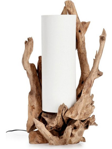Bizzotto Ace Επιτραπέζιο Φωτιστικό Ξύλινο Teak Natural/Λευκό O55x30x80